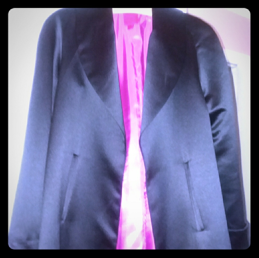 Jet black satin evening or opera coat